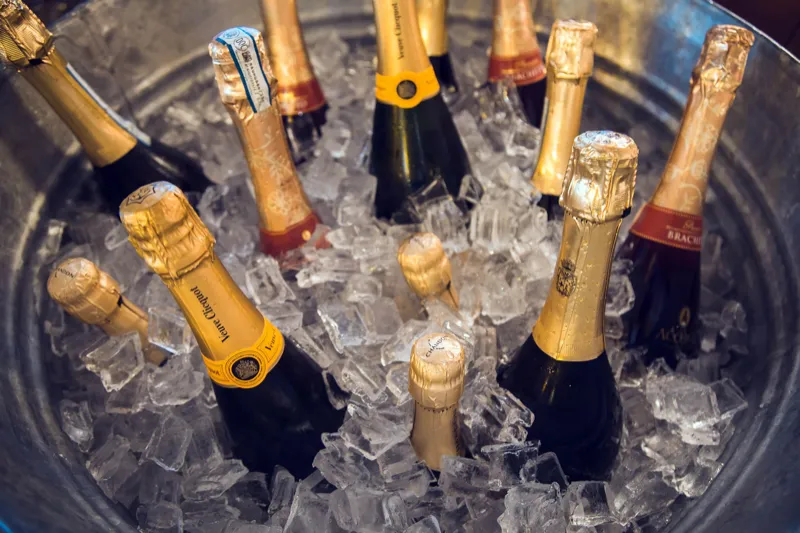 Bottles chilling on ice for a Siena celebration