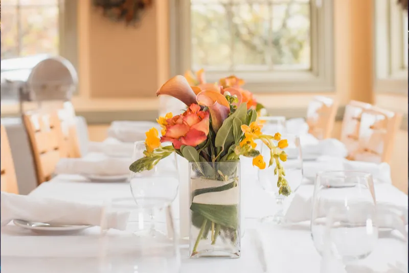 Fresh floral centerpiece on a table at Siena